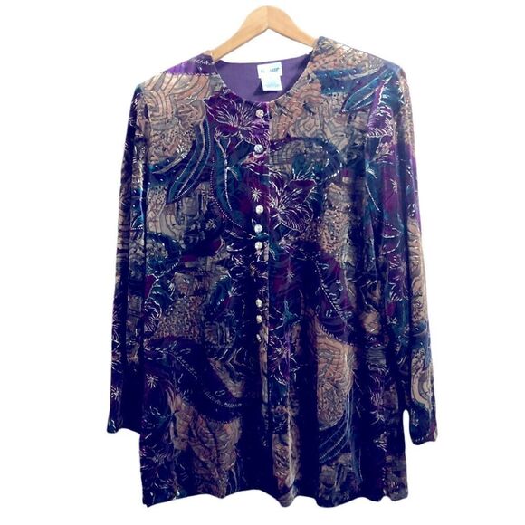 Liz Baker Velvet Paisley Sparkle Dinner Jacket Size 16 Floral Plum Gold - Picture 1 of 6